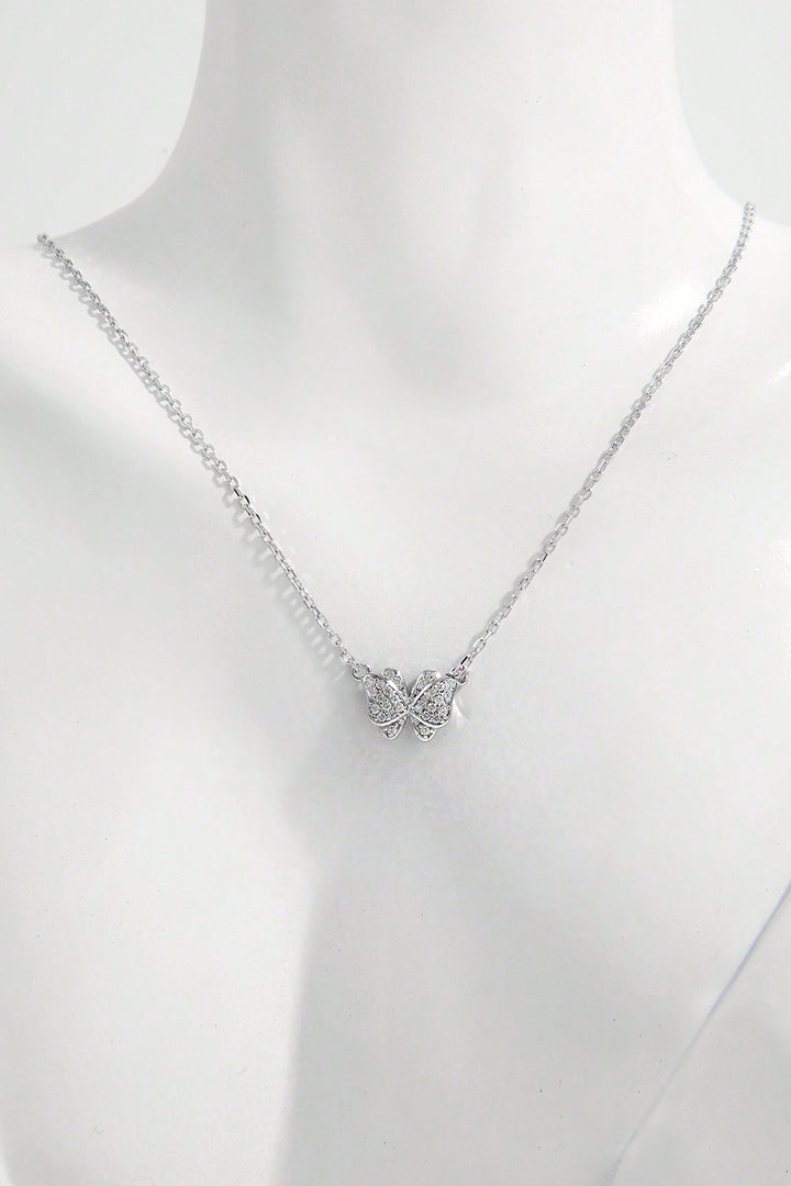 925 Sterling Silver Zircon Butterfly Pendant Necklace for Women