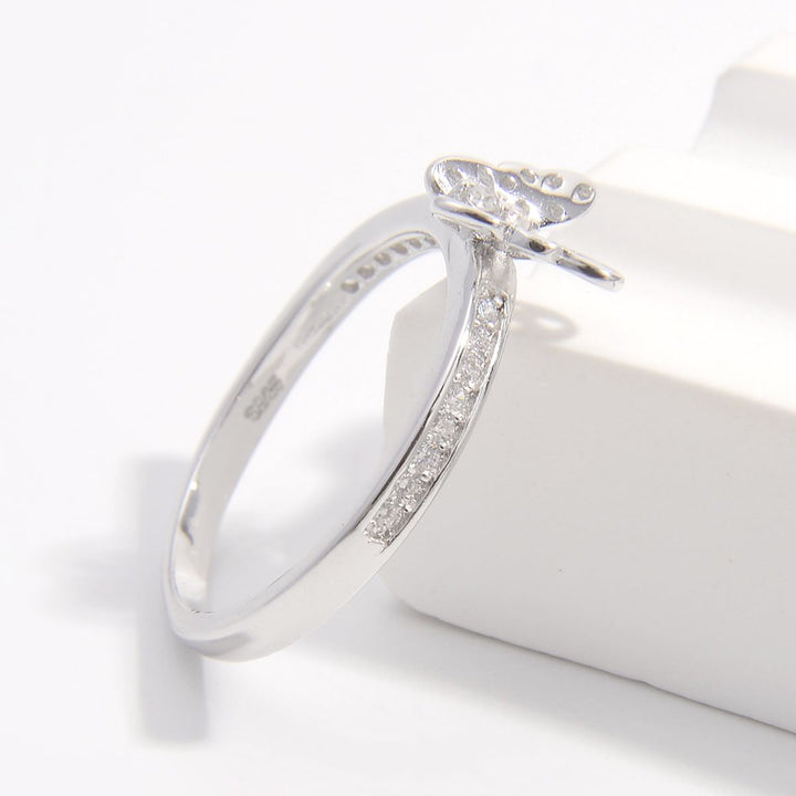 925 Sterling Silver Inlaid Zircon Butterfly Ring for Women