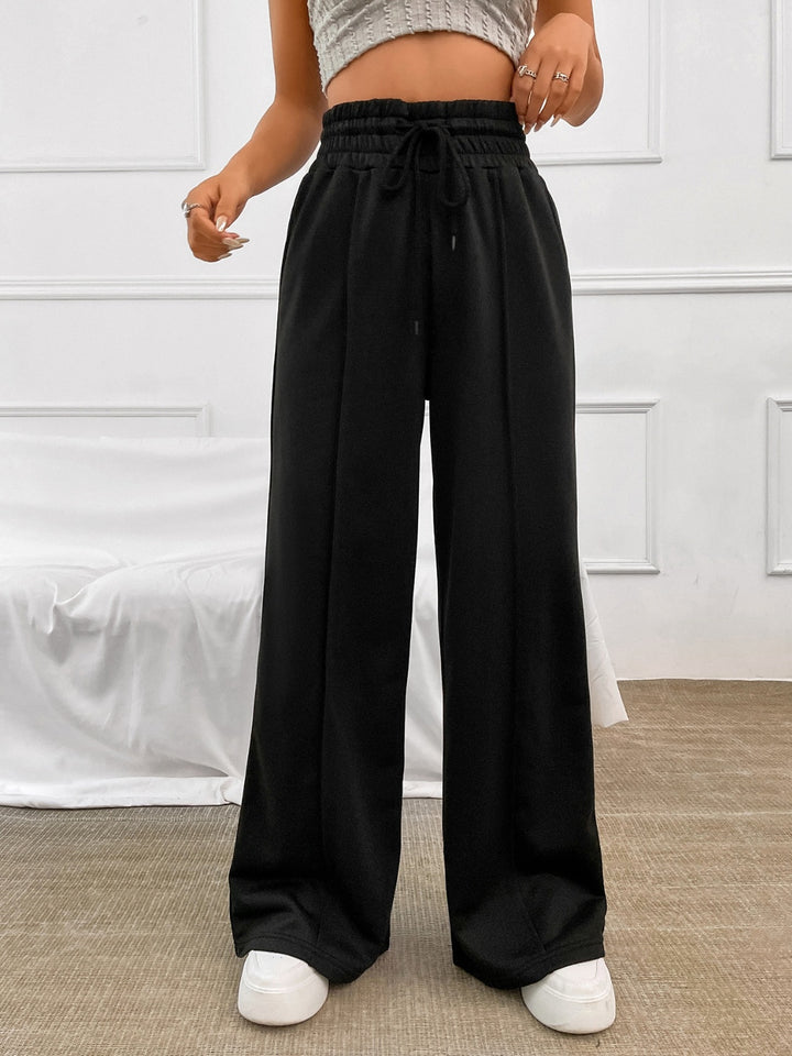 Chic Honey Wide Leg Pants with Adjustable Drawstring Waist