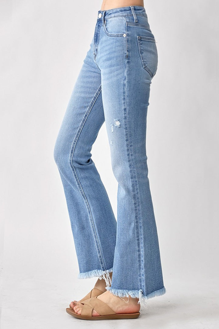 High Rise Distressed Bootcut Denim Jeans by RISEN for Women