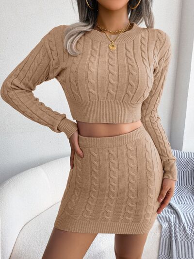 Elegant Cable-Knit Sweater and Skirt Set for Women