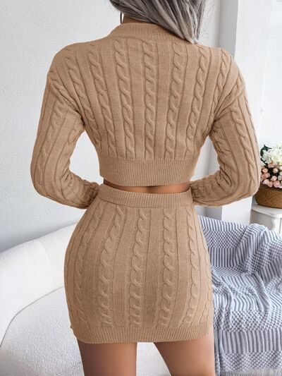 Elegant Cable-Knit Sweater and Skirt Set for Women