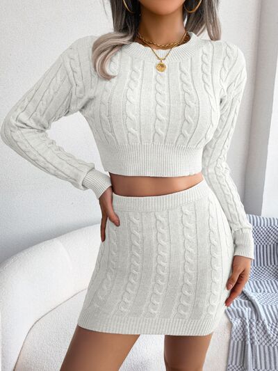 Elegant Cable-Knit Sweater and Skirt Set for Women