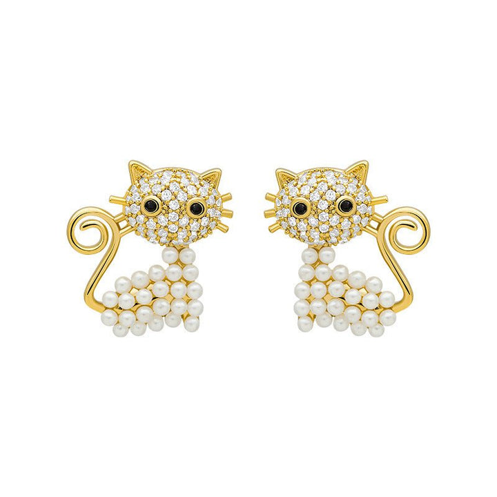 Cat Pearl Earrings New Fashion Earrings Women Silver Needle Korean Temperament Net Red Ear Accessories