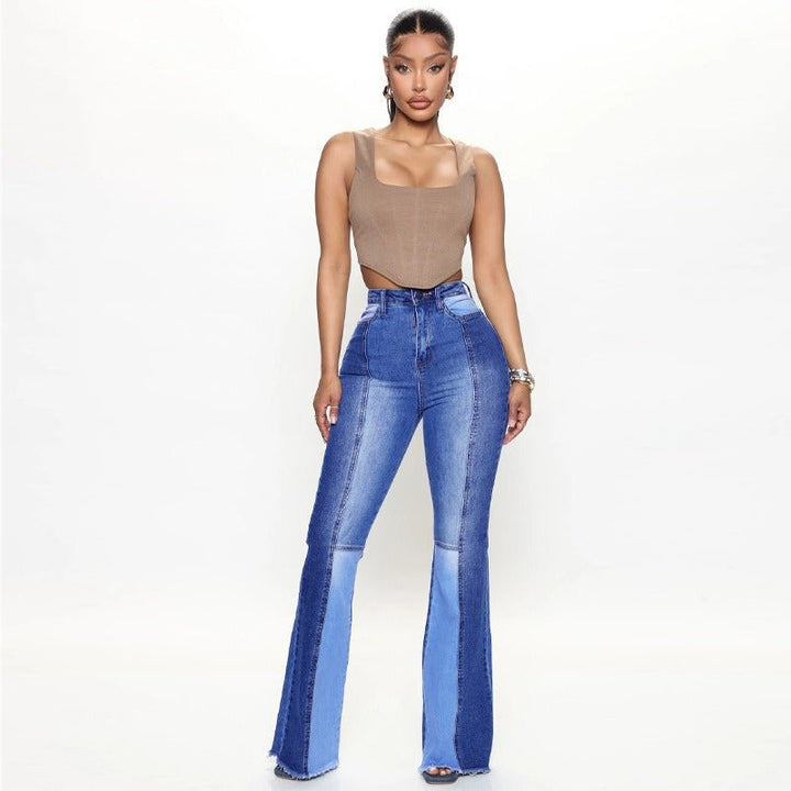 Chic Two-Tone High-Waist Bootcut Jeans Ultimate Comfort Stretch