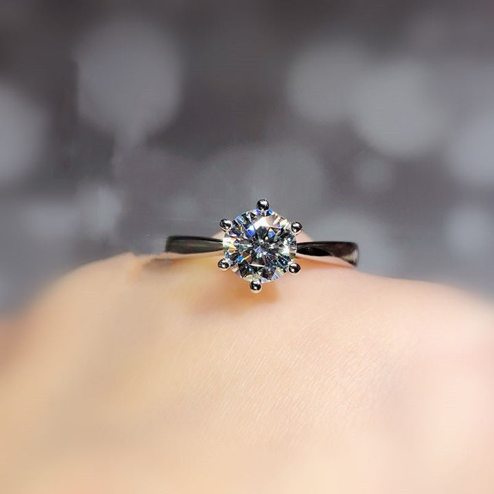 Classic Six Claw Ring Mosan Diamond Ring Copper Plating 1 Carat Jewelry