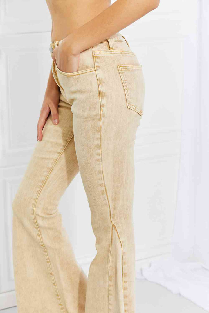 Sunny Yellow Distressed Bell Bottom Jeans by Color Theory