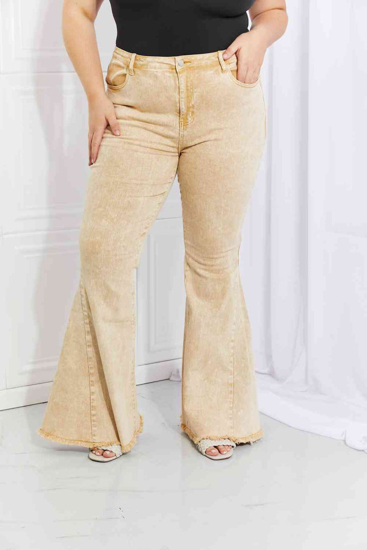 Sunny Yellow Distressed Bell Bottom Jeans by Color Theory