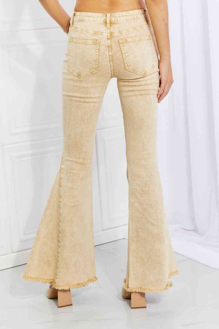 Sunny Yellow Distressed Bell Bottom Jeans by Color Theory