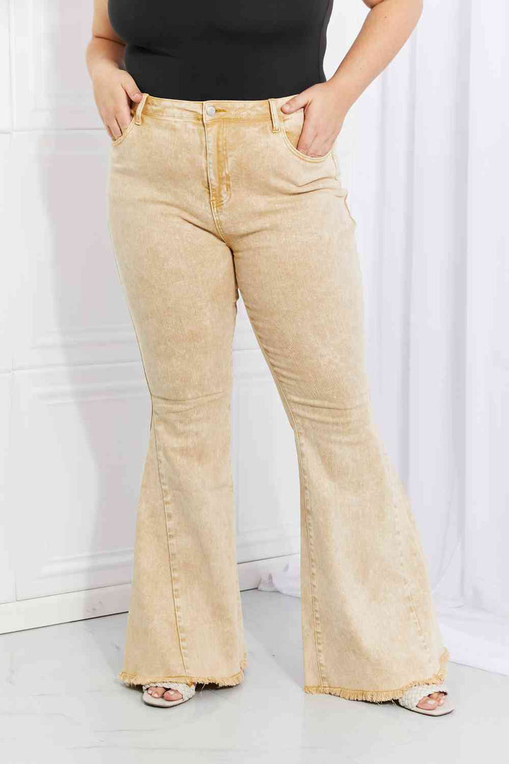Sunny Yellow Distressed Bell Bottom Jeans by Color Theory