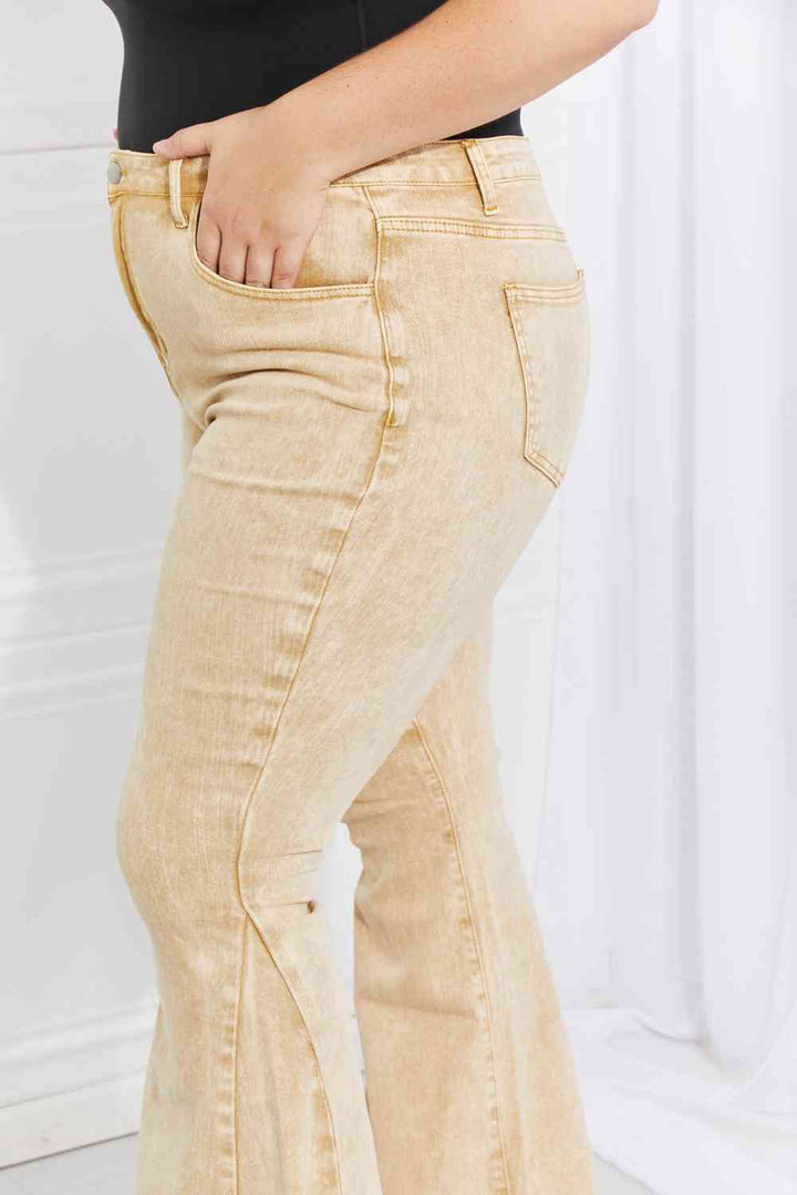 Sunny Yellow Distressed Bell Bottom Jeans by Color Theory