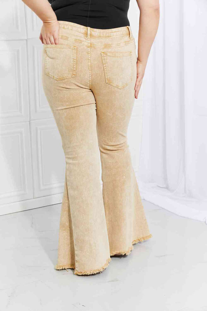 Sunny Yellow Distressed Bell Bottom Jeans by Color Theory