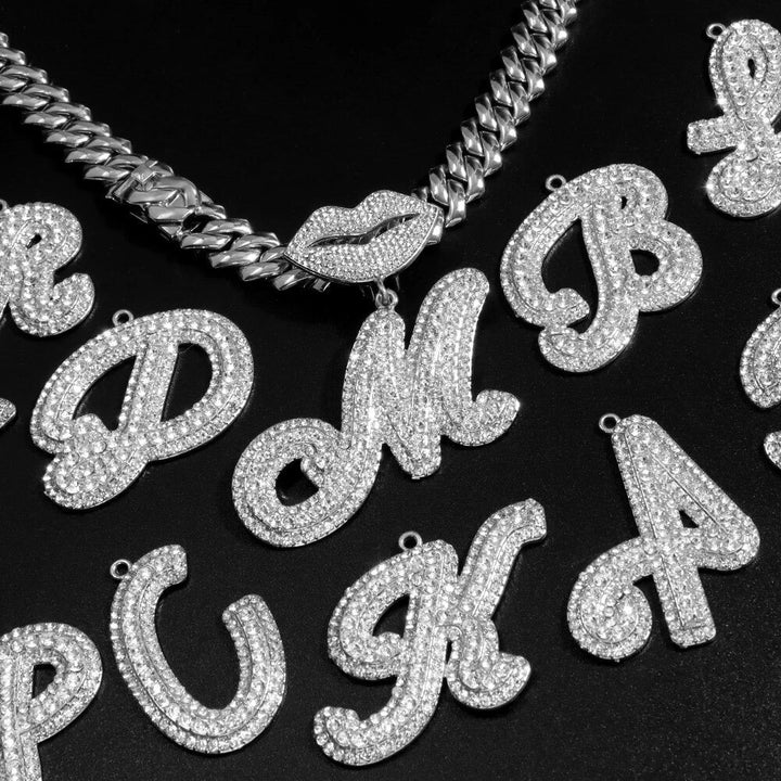 Complete Set: 13MM Curb Cuban Chain Bling Mouth Letter Pendant Necklace with Matching Anklet – Perfect for Women's Stylish Coordination