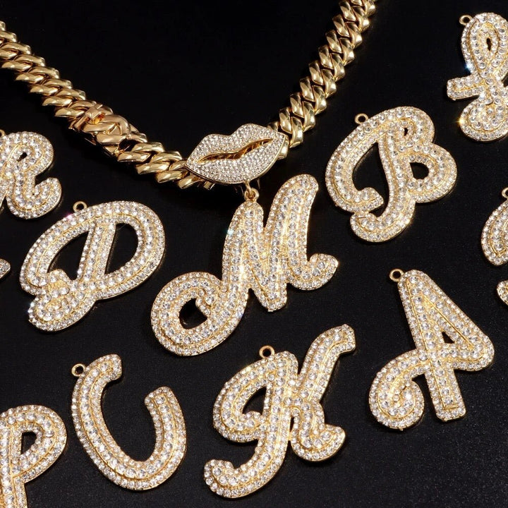 Complete Set: 13MM Curb Cuban Chain Bling Mouth Letter Pendant Necklace with Matching Anklet – Perfect for Women's Stylish Coordination