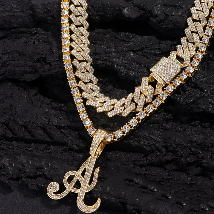 Crystal Initials Iced Out Tennis Chain Necklace - Set