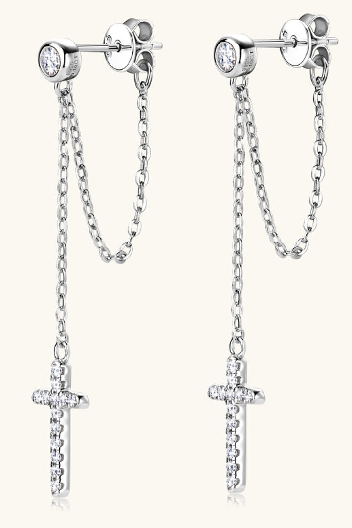 Moissanite 925 Sterling Silver Cross Earrings for Women