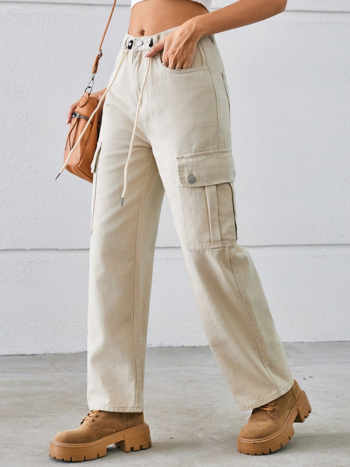Versatile Adjustable Drawstring Straight Leg Cargo Jeans for All