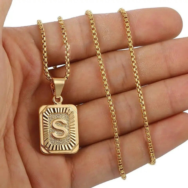 Dual Charm Initial & Heart Necklace Set - Gold-Toned Stainless Steel