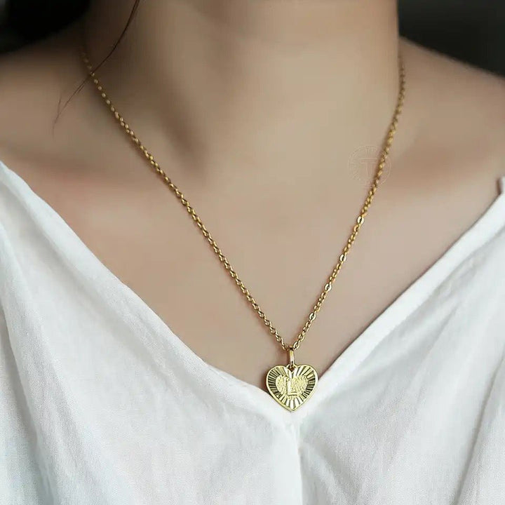 Dual Charm Initial & Heart Necklace Set - Gold-Toned Stainless Steel