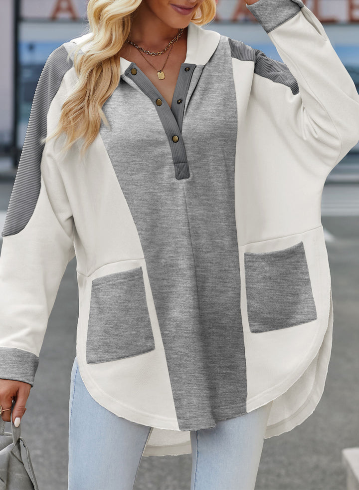 Color Block Quarter Snap Hoodie for Stylish Comfort
