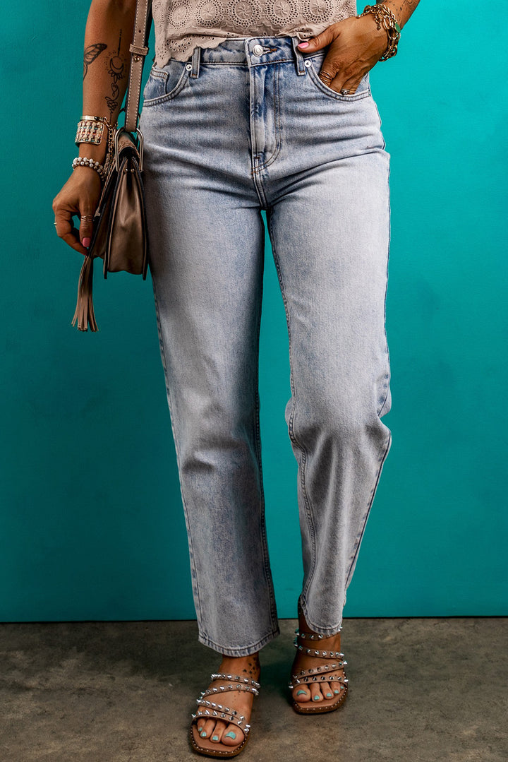 Chic Mid-Rise Denim Pants with Functional Pockets for Women