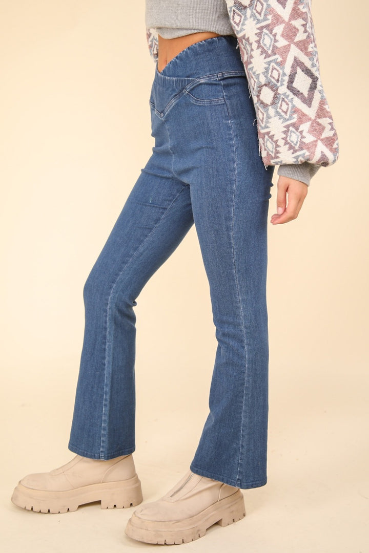 Crossover Waist Flared Denim Leggings by VERY J for Women