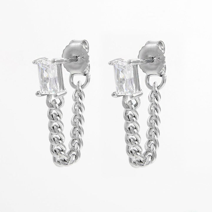925 Sterling Silver Zircon Chain Earrings for Elegant Style