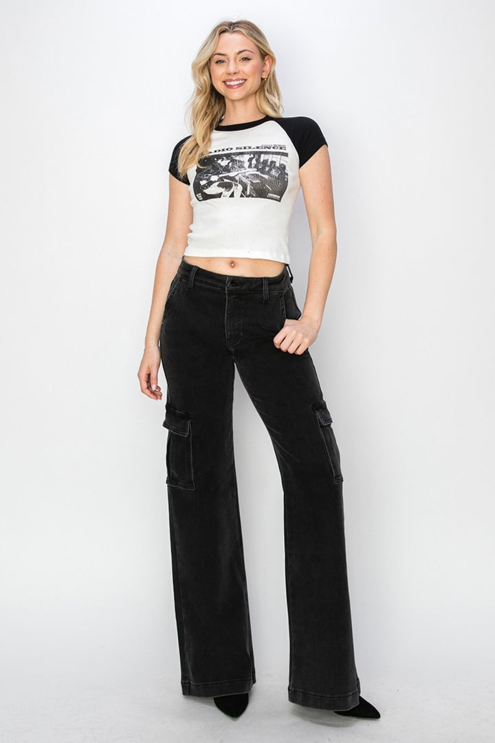 High-Rise Wide Leg Cargo Jeans for Full Sizes Available