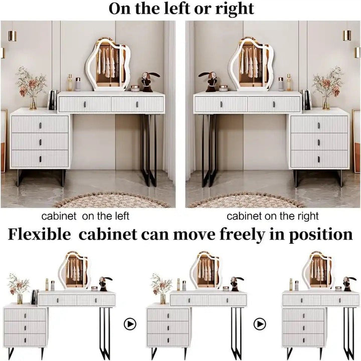 Elegant Vanity Makeup Table Set with Illuminated Mirror and 5 Drawers for Women and Girls