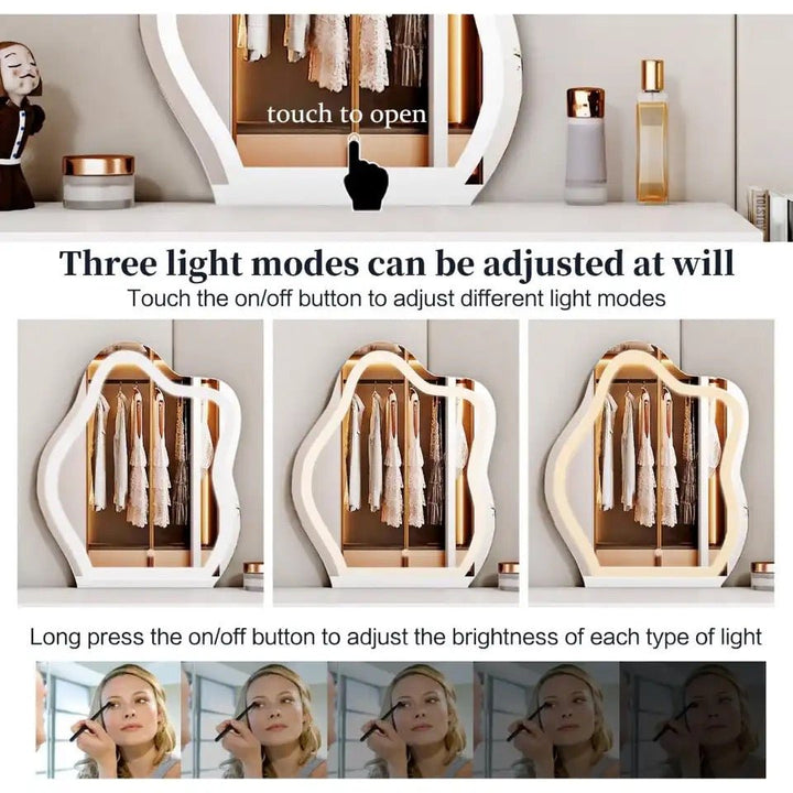 Elegant Vanity Makeup Table Set with Illuminated Mirror and 5 Drawers for Women and Girls