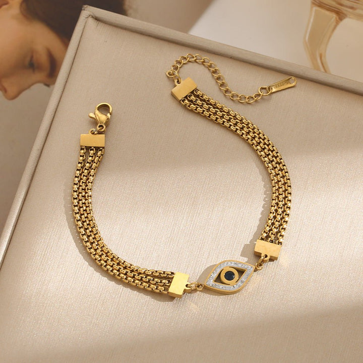 Evil Eye Stainless Steel Statement Bracelet For Women Trendy Fashion Female Ethnic Style Inlaid Shell Jewelry