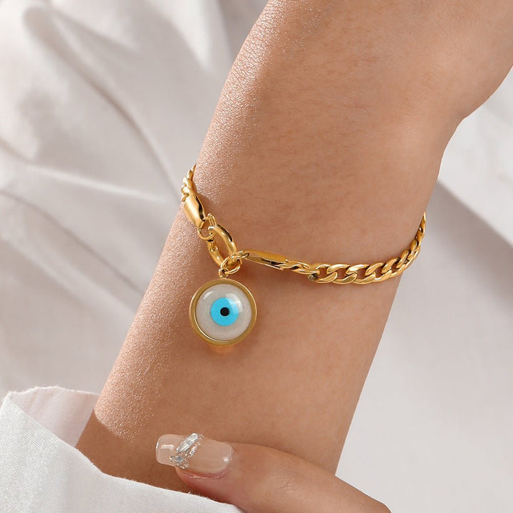 Evil Eye Stainless Steel Statement Bracelet For Women Trendy Fashion Female Ethnic Style Inlaid Shell Jewelry