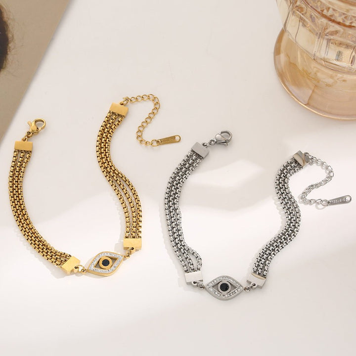 Evil Eye Stainless Steel Statement Bracelet For Women Trendy Fashion Female Ethnic Style Inlaid Shell Jewelry