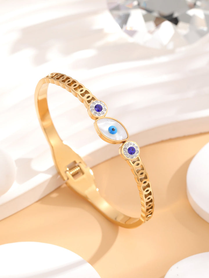 Evil Eye Stainless Steel Statement Bracelet For Women Trendy Fashion Female Ethnic Style Inlaid Shell Jewelry