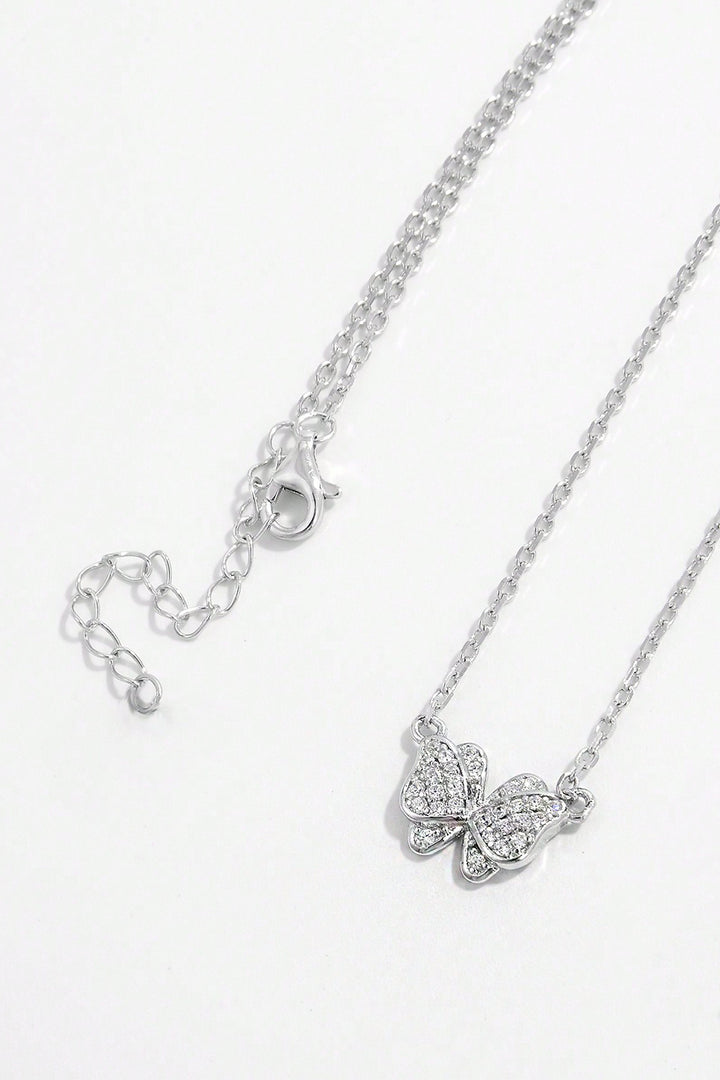 925 Sterling Silver Zircon Butterfly Pendant Necklace for Women