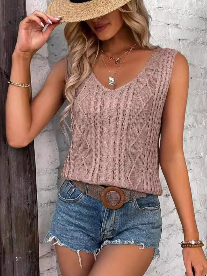 Cable-Knit V-Neck Sweater Vest for Women in Various Sizes