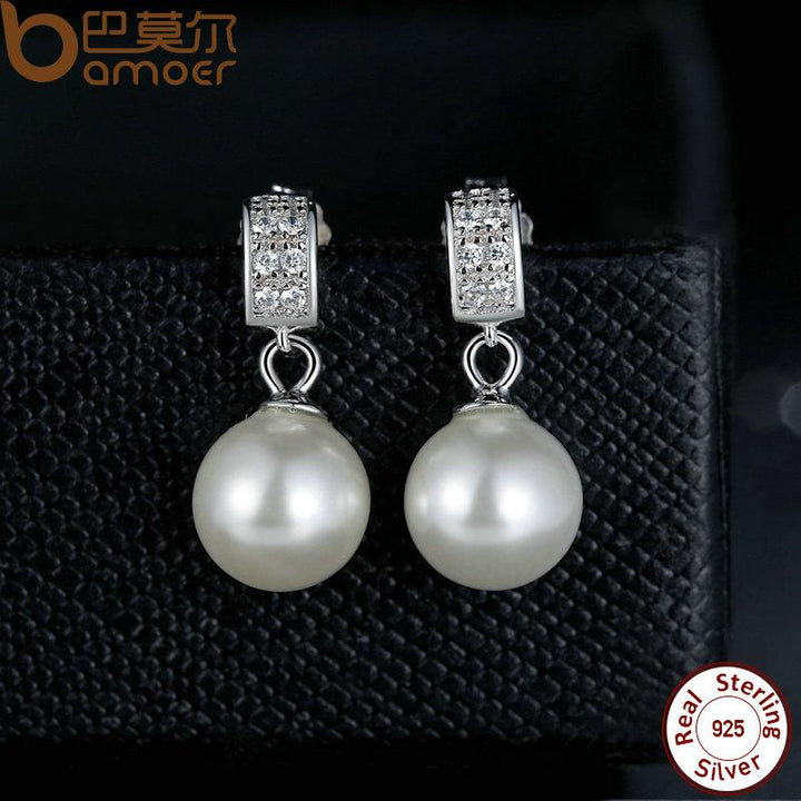 Female Drop Earrings with Pearls 925 Sterling Silver Jewelry SCE006