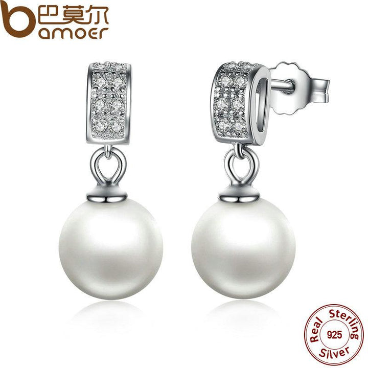 Female Drop Earrings with Pearls 925 Sterling Silver Jewelry SCE006