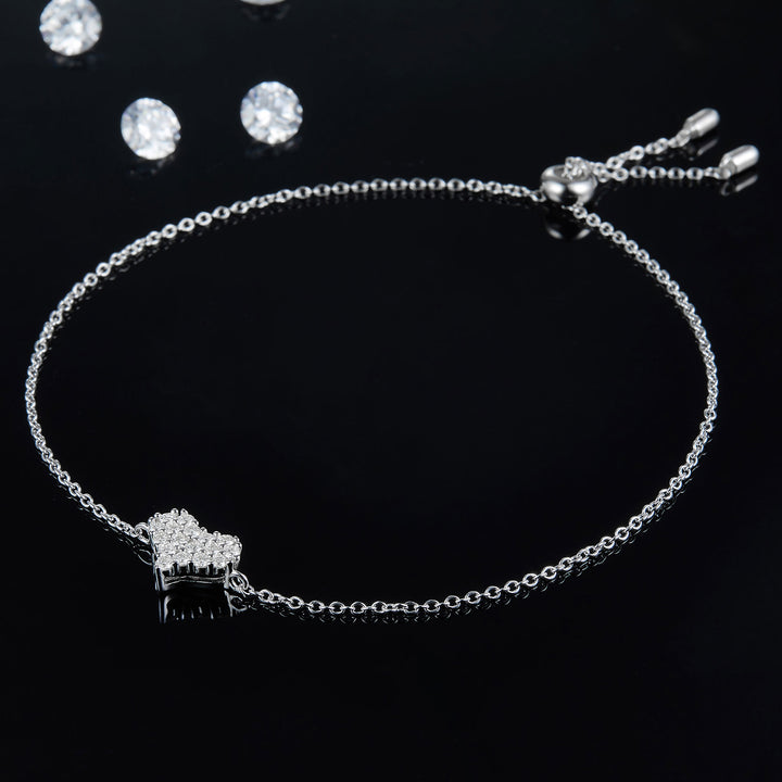 Moissanite 925 Sterling Silver Heart Bracelet for Elegance