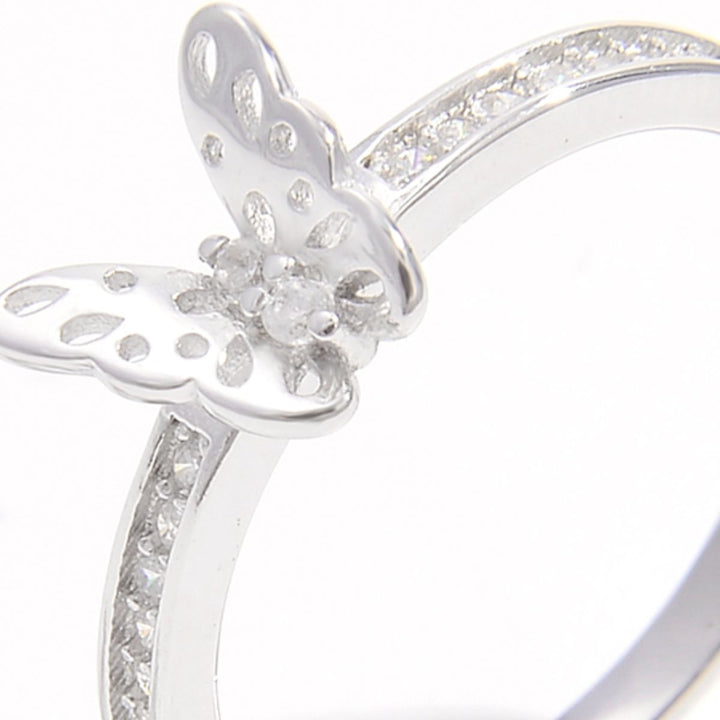 925 Sterling Silver Inlaid Zircon Butterfly Ring for Women