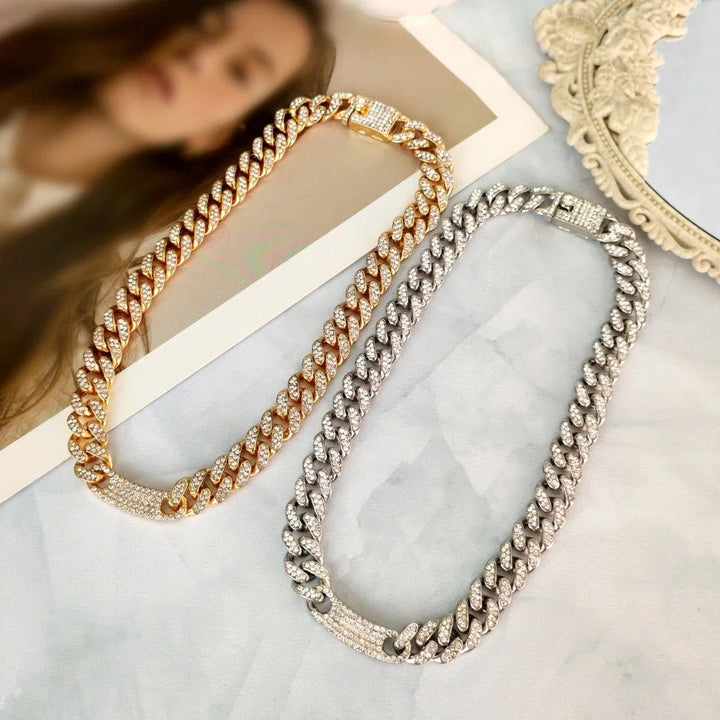 Frosty Rhinestone-Encrusted Miami Curb Cuban Link Chain Necklace