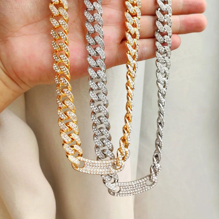 Frosty Rhinestone-Encrusted Miami Curb Cuban Link Chain Necklace