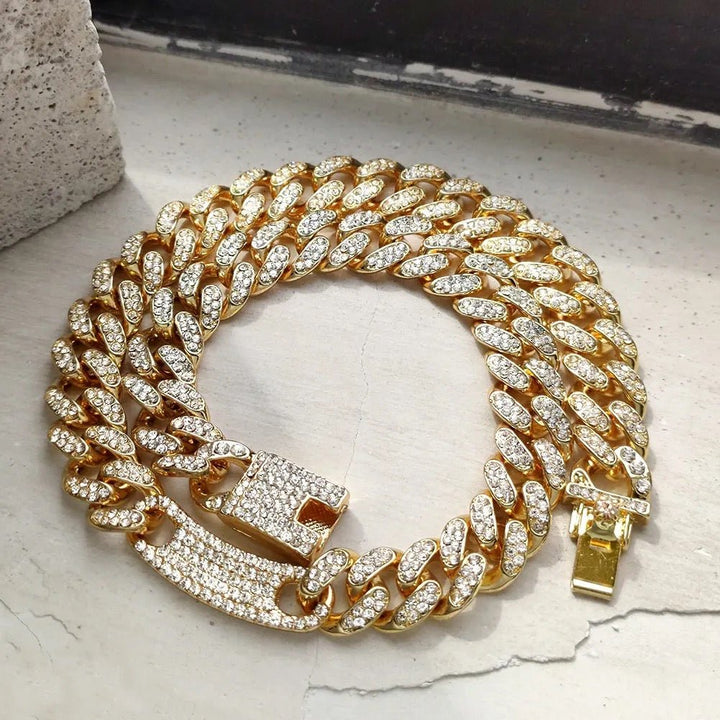 Frosty Rhinestone-Encrusted Miami Curb Cuban Link Chain Necklace