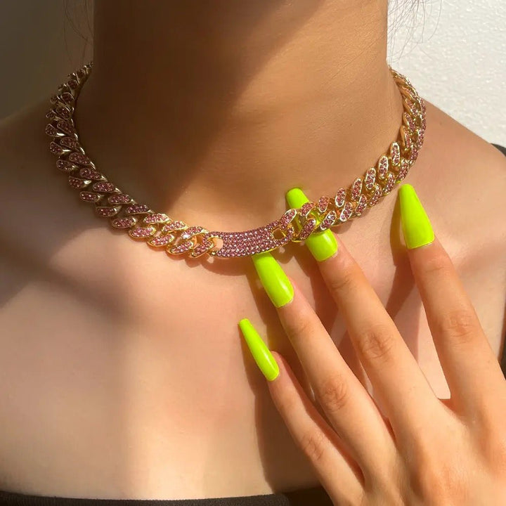 Frosty Rhinestone-Encrusted Miami Curb Cuban Link Chain Necklace