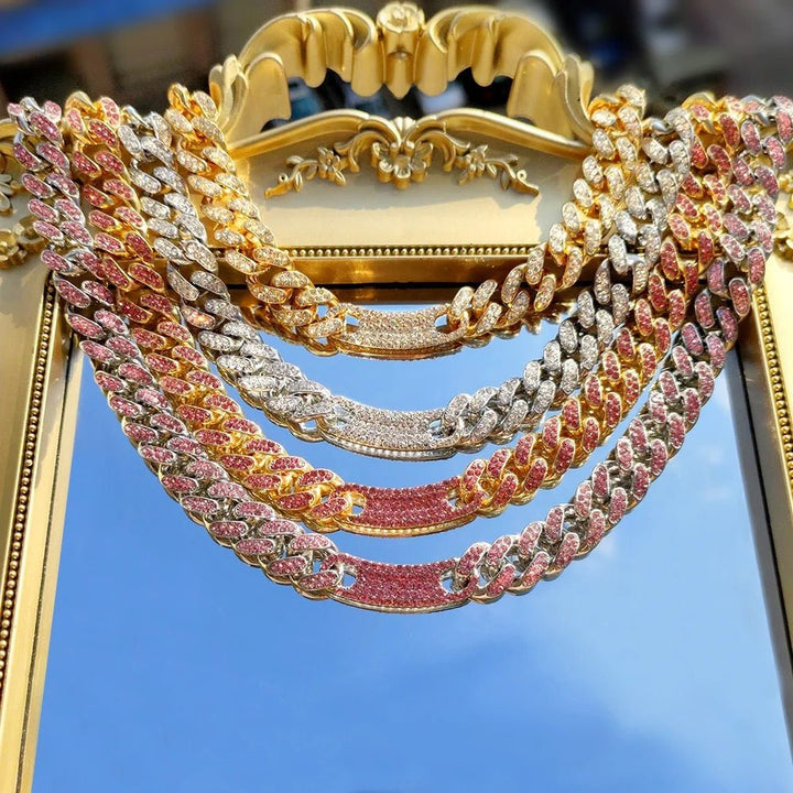 Frosty Rhinestone-Encrusted Miami Curb Cuban Link Chain Necklace