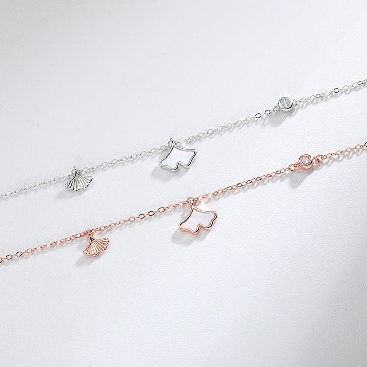 Ginkgo Biloba Anklet S925 Sterling Silver Korean Version Temperament Female Tassel Anklet Simple Student Niche Design Silver Jewelry