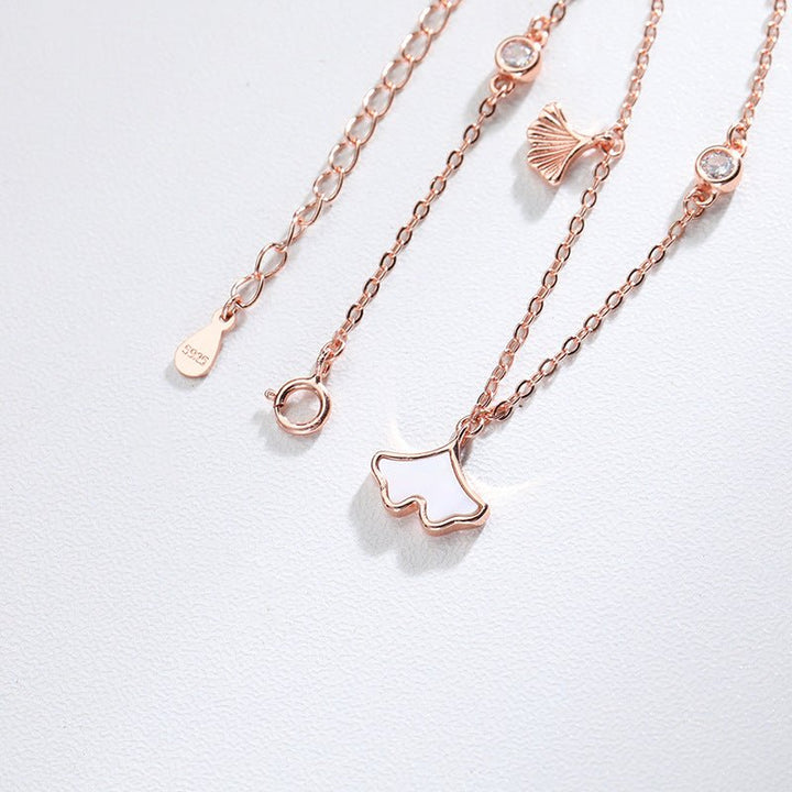 Ginkgo Biloba Anklet S925 Sterling Silver Korean Version Temperament Female Tassel Anklet Simple Student Niche Design Silver Jewelry