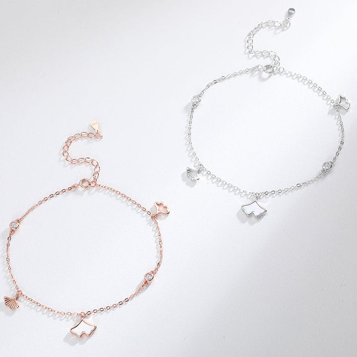 Ginkgo Biloba Anklet S925 Sterling Silver Korean Version Temperament Female Tassel Anklet Simple Student Niche Design Silver Jewelry