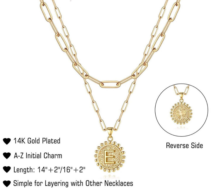 Gold Initial Necklaces for Women Girls, 14K Gold Plated Dainty Layering Paperclip Link Chain