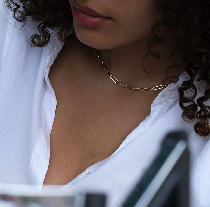 Gold Initial Necklaces for Women Girls, 14K Gold Plated Dainty Layering Paperclip Link Chain